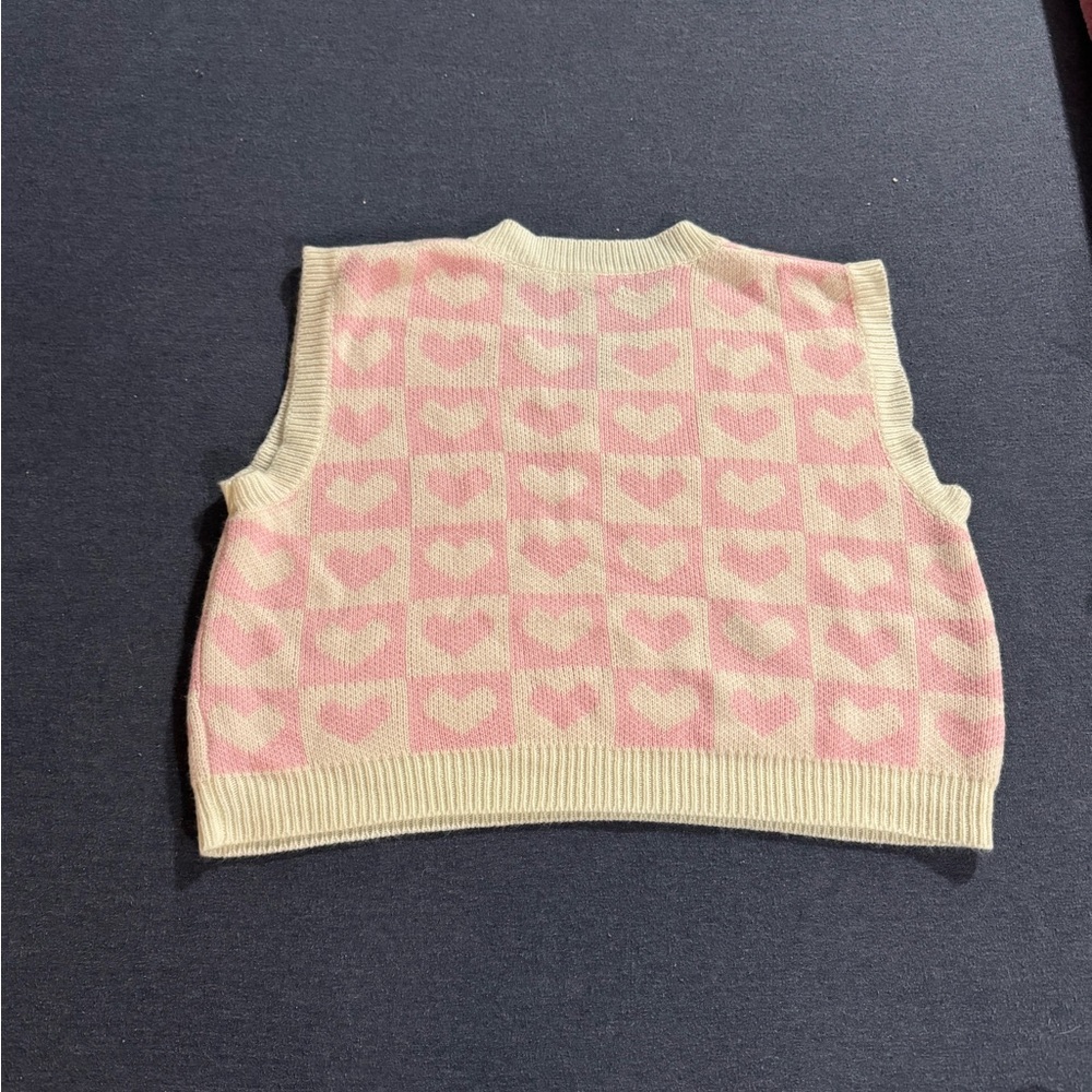 Pink and Cream Heart Pattern Sweater Vest
